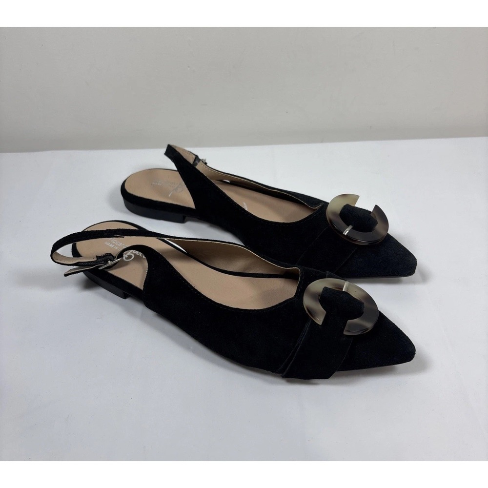 Riccardo Boccia Michela 38 Slingback Black Suede Pointed Toe Shoes Preppy Office